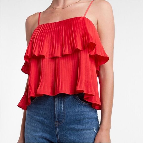 EXPRESS Women Pleated Tiered Cropped Cami Top. Red color Size S - Picture 1 of 7